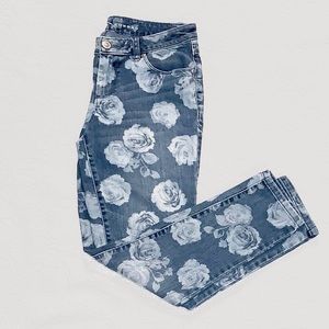 Light Blue Faded Rose Printed Jeans